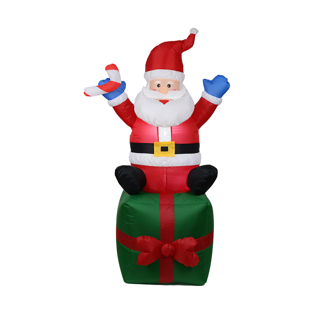 180cm Christmas inflatable outdoor sitting santa claus on present（led lights）
