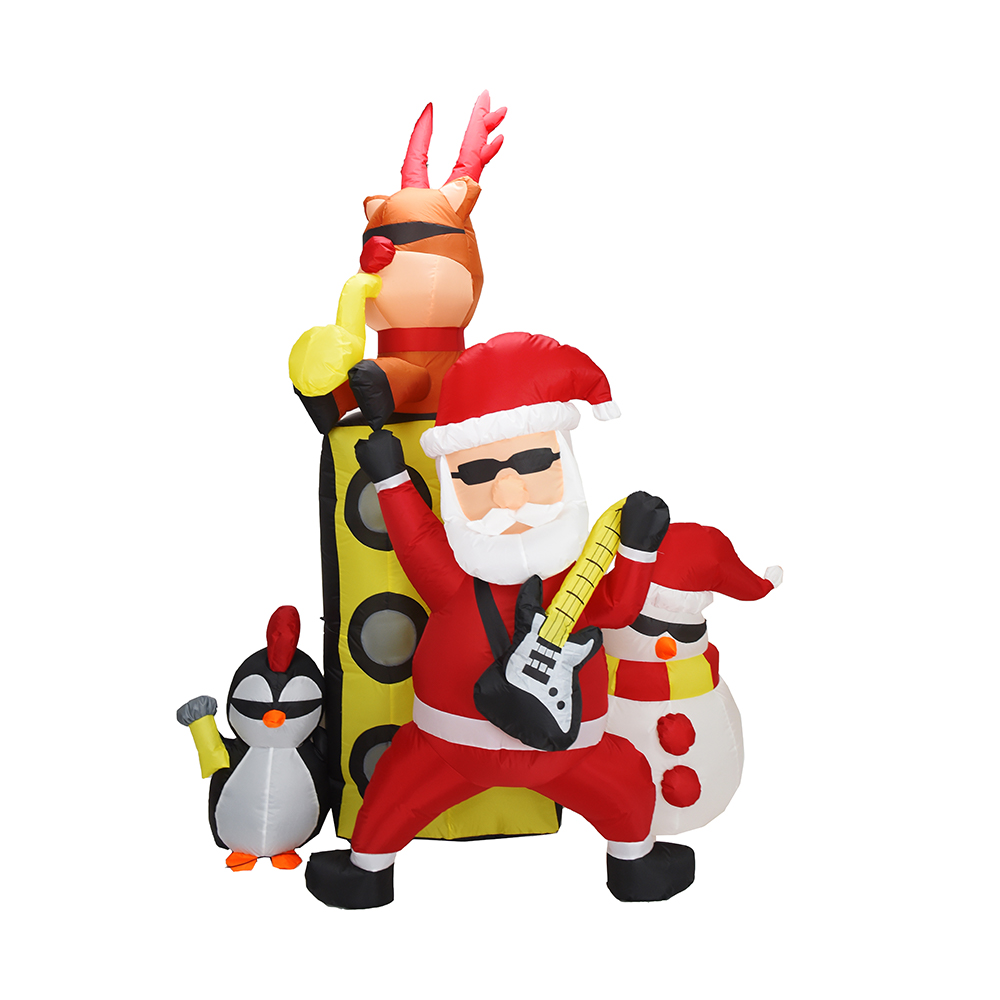 210cm Christmas inflatable santa and animal christmas live band yard decoration（built in led）