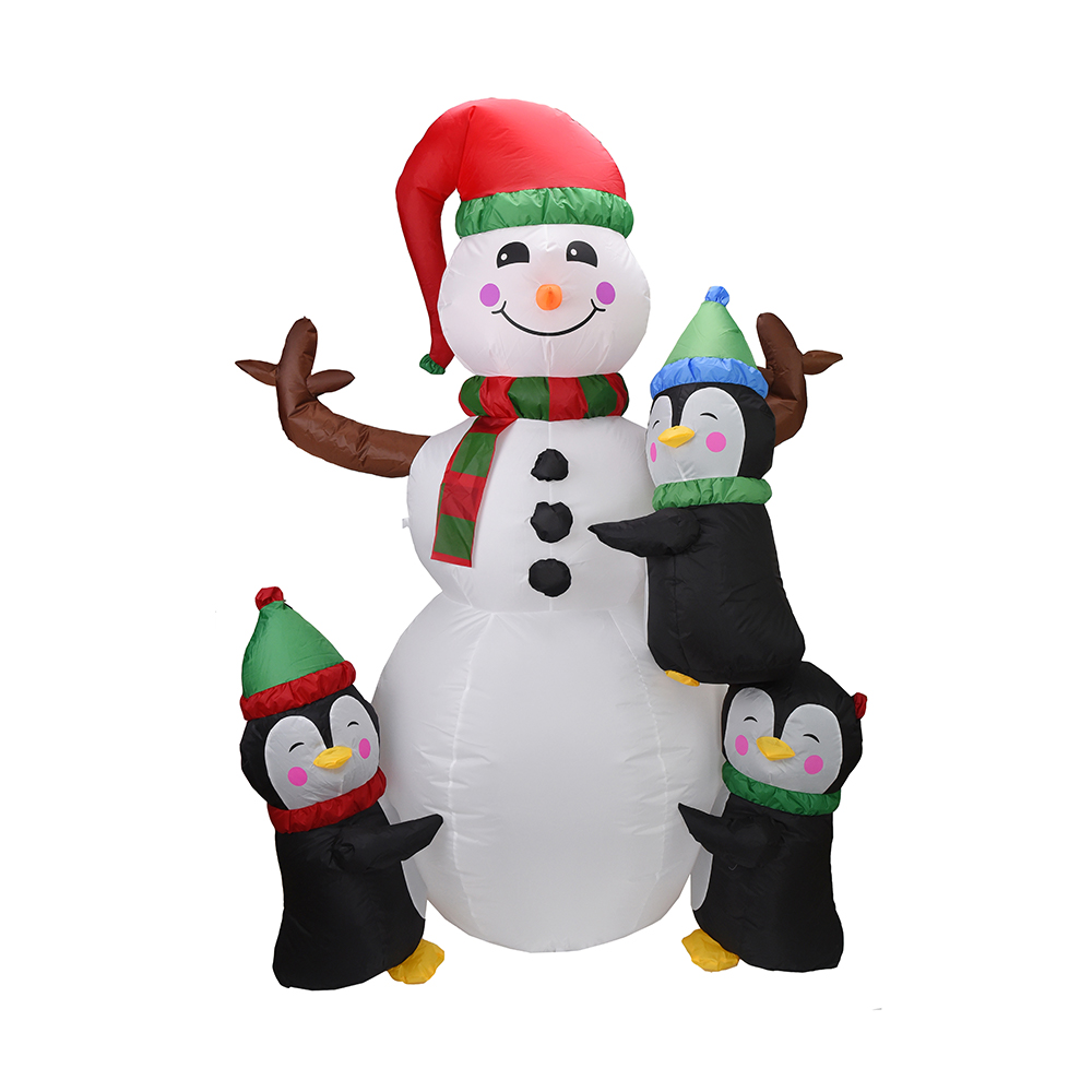 180cm Christmas inflatable snowman with 3 cute penguins decoration（built-in led）